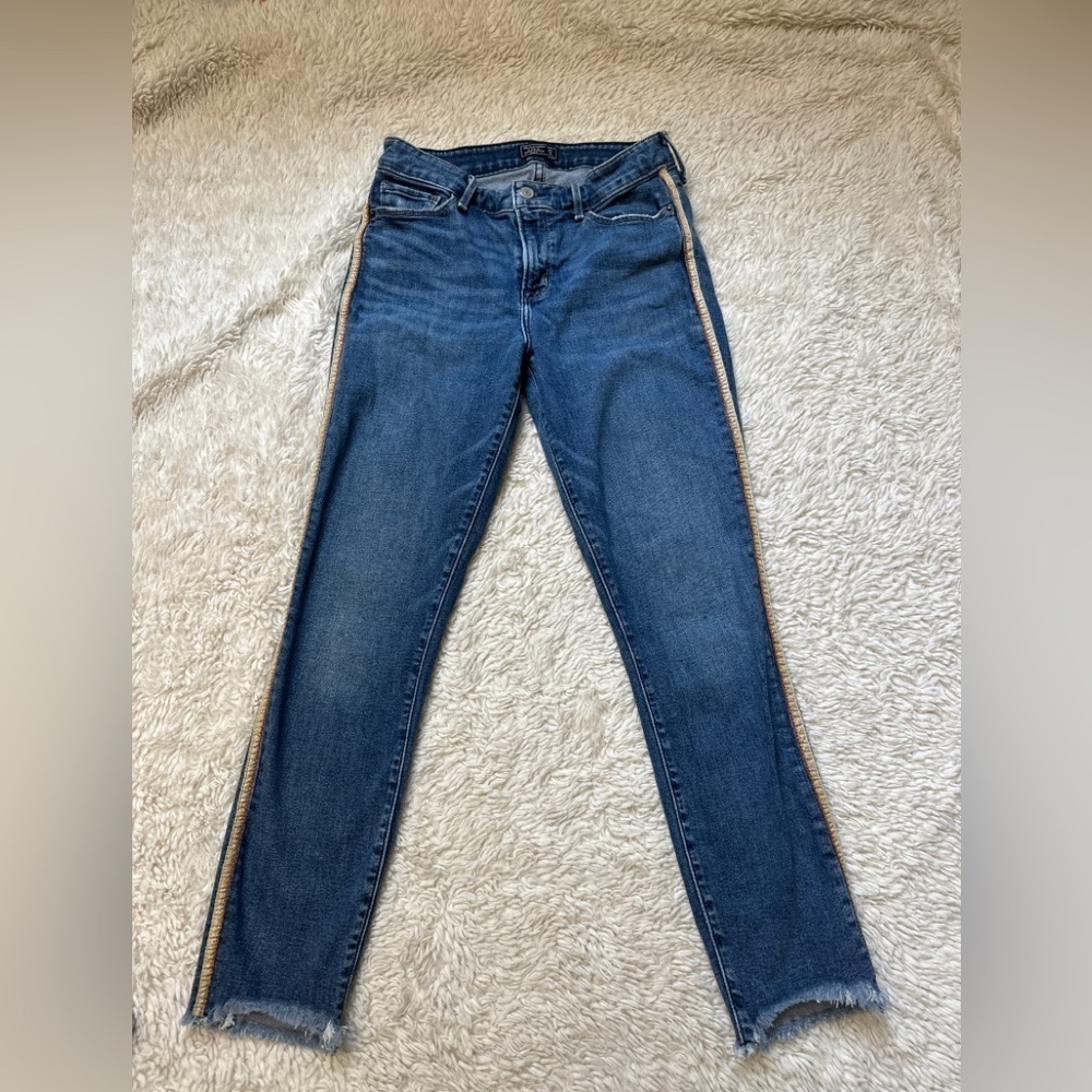 Abercrombie & Fitch Harper Low Rise Ankle Jeans 27/4 Blue Side Stripes Stretch